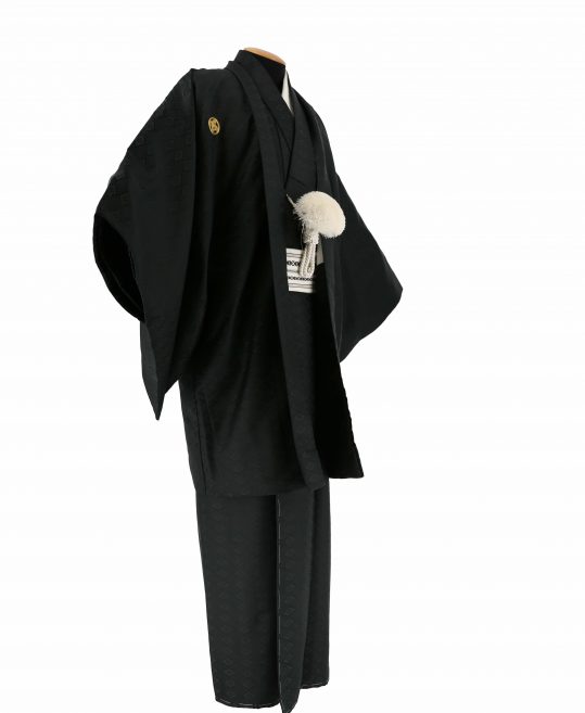 紋付袴レンタル・成人式・結婚式・卒業式|黒　菱に花菱と若松菱[身長180cm対応]No.315